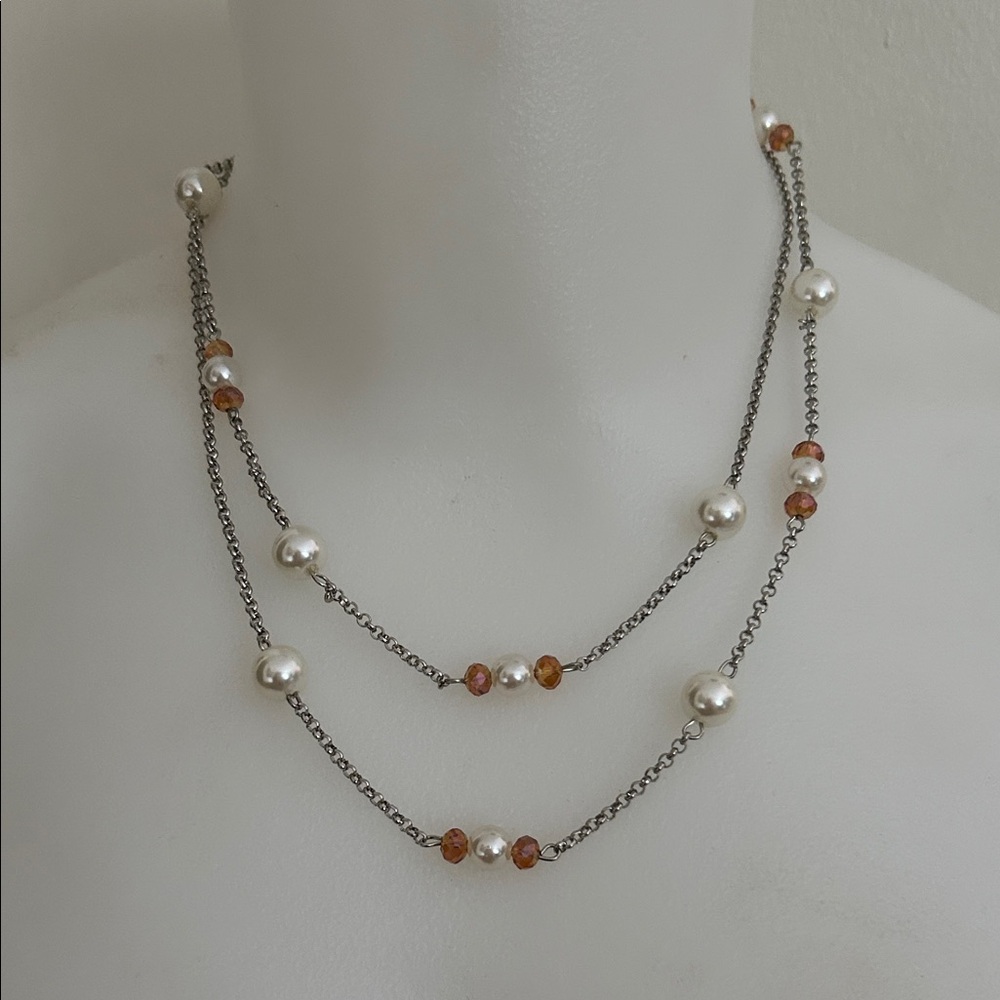 Faux Pearl and Amber Necklace